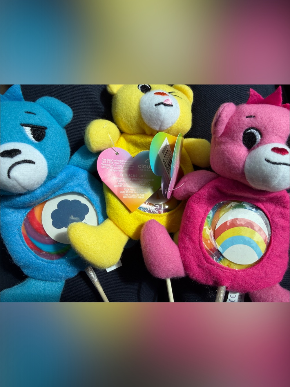 Plush Lollipop Bear Toy - Pink, Yellow, Blue